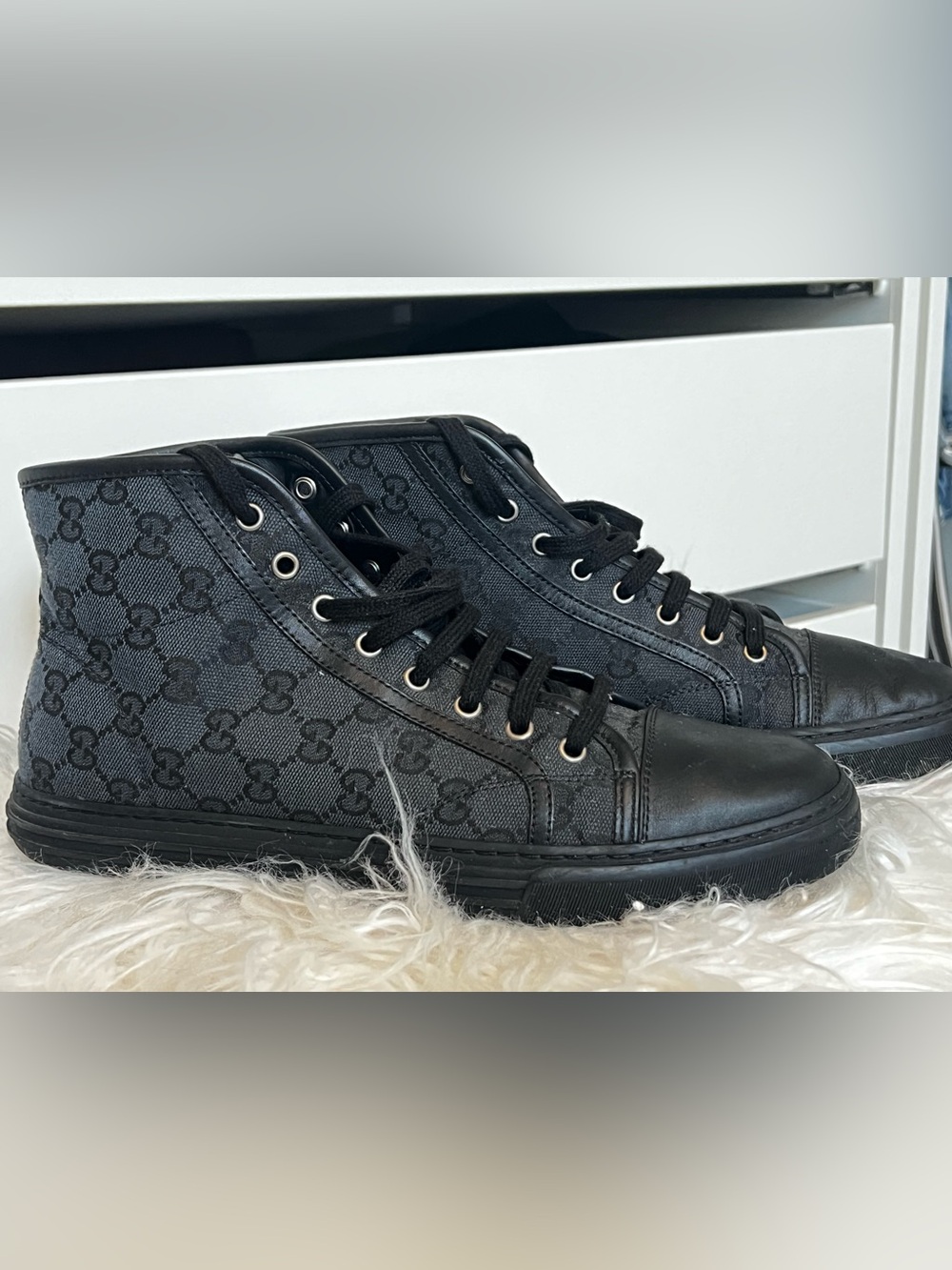 Gucci Black GG Monogram Men’s Canvas High-Top Sneakers